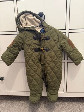 Quilted Olive Green Hooded Baby Snowsuit